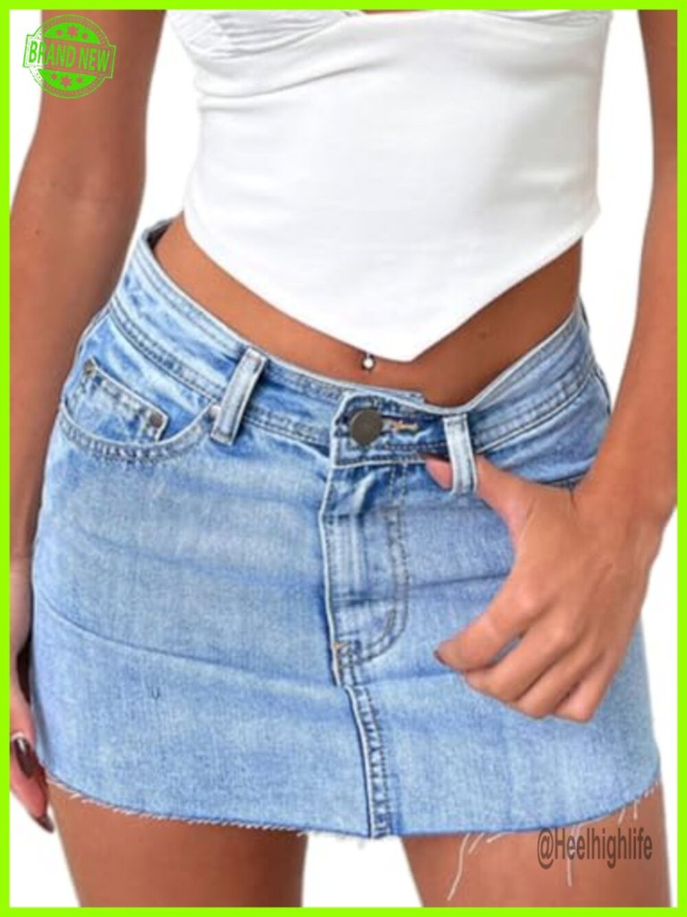 Women's Stretch Denim Bodycon Mini Skirt Fringed Raw Hem Slim Fit Jean Skirt